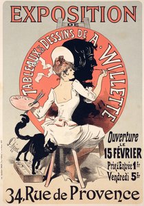 A. Willette (1857-1926) festményeinek és rajzainak kiállítását hirdető plakát reprodukciója, Rue de Provence, 1888.